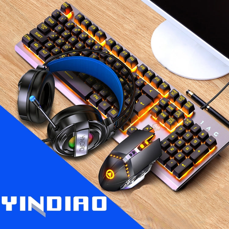 YINDIAO K002 Tastiera retroilluminata RGB con sensazione meccanica cablata USB + mouse ottico + set di cuffie, RGB Backlight / Black, RGB Backlight / Silent / Black, Orange Backlight / Black, RGB Backlight / White