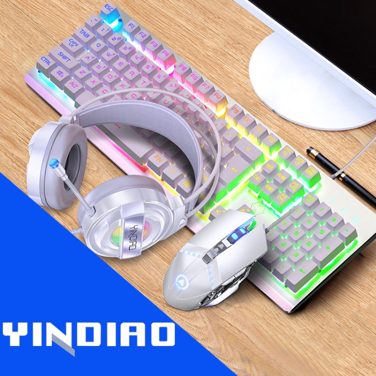 YINDIAO K002 Tastiera retroilluminata RGB con sensazione meccanica cablata USB + mouse ottico + set di cuffie, RGB Backlight / Black, RGB Backlight / Silent / Black, Orange Backlight / Black, RGB Backlight / White
