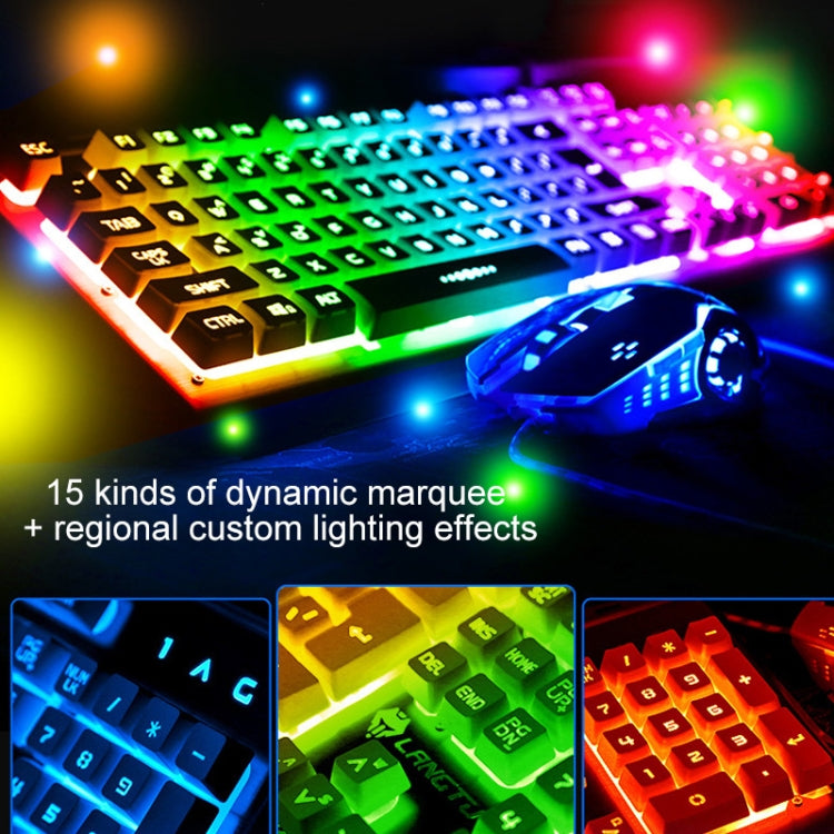 YINDIAO K002 Tastiera retroilluminata RGB con controllo del suono meccanico cablato USB + mouse ottico silenzioso + set di cuffie, Sound Control Backlight / Black, Sound Control Backlight / Silent / Black
