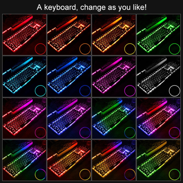 YINDIAO K002 Tastiera retroilluminata RGB con controllo del suono meccanico cablato USB + mouse ottico silenzioso + set di cuffie, Sound Control Backlight / Black, Sound Control Backlight / Silent / Black