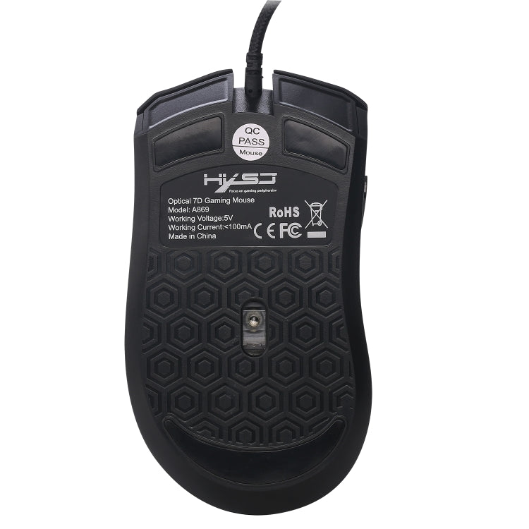 HXSJ A869 Gioco cablato luminoso colorato Mouse ottico ergonomico regolabile a 7 tasti 3200 DPI, A869