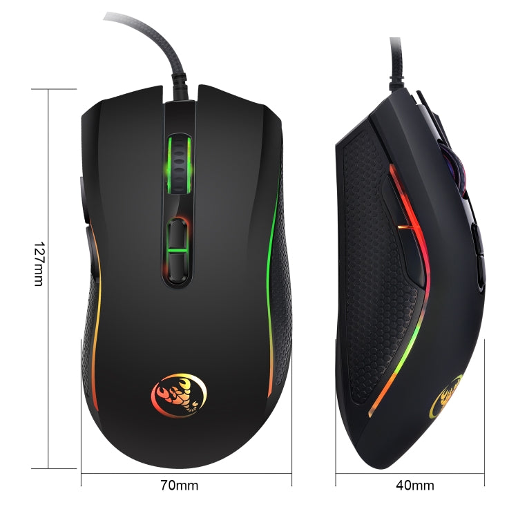 HXSJ A869 Gioco cablato luminoso colorato Mouse ottico ergonomico regolabile a 7 tasti 3200 DPI, A869