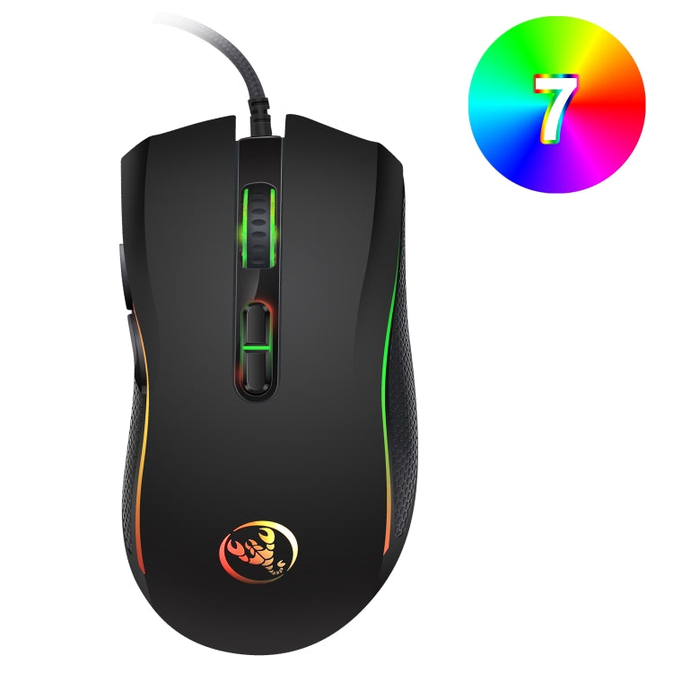 HXSJ A869 Gioco cablato luminoso colorato Mouse ottico ergonomico regolabile a 7 tasti 3200 DPI, A869