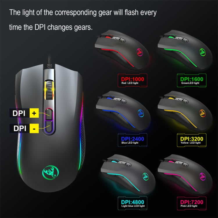 HXSJ A869 Type-C 7200 dpi 6 modalità regolabile 7 tasti RGB con luce da gioco cablata, A869RGB-TYPE-C