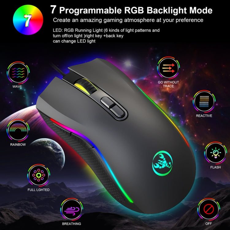 HXSJ A869 Type-C 7200 dpi 6 modalità regolabile 7 tasti RGB con luce da gioco cablata, A869RGB-TYPE-C