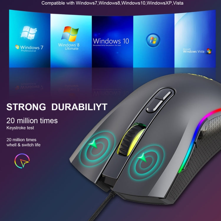 HXSJ A869 Type-C 7200 dpi 6 modalità regolabile 7 tasti RGB con luce da gioco cablata, A869RGB-TYPE-C