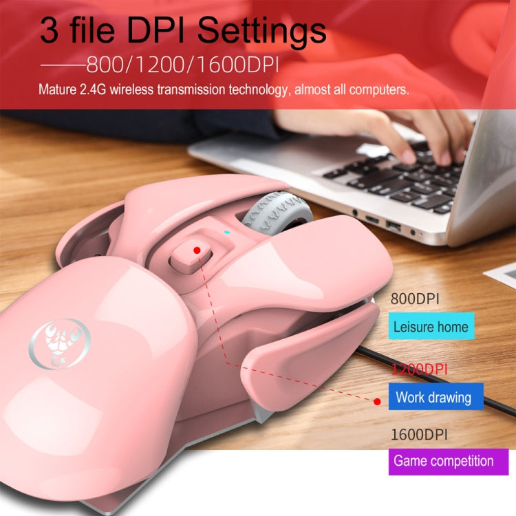 Mouse silenzioso wireless regolabile in 3 modalità HXSJ T37 da 2,4 GHz 1600 dpi, T37 Pink, T37 Black