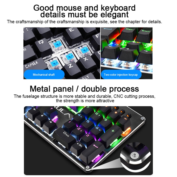 AULA S2016 Tastiera da gioco USB cablata con pannello metallico, interruttore blu meccanico, 104 tasti, luce miscelata, lunghezza: 1,6 m, Square Key (Blue Switch)