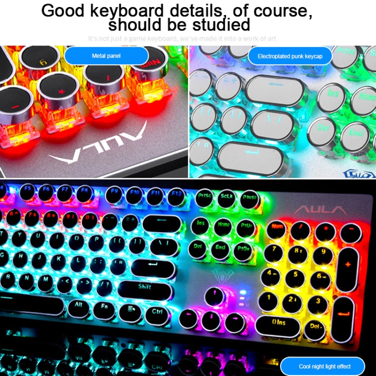 AULA S2016 Tastiera da gioco USB cablata con pannello metallico, interruttore blu meccanico, 104 tasti, luce miscelata, lunghezza: 1,6 m, Square Key (Blue Switch)