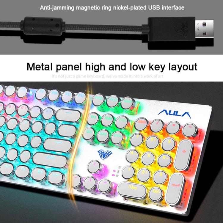 AULA S2016 Tastiera da gioco USB cablata con pannello metallico, interruttore blu meccanico, 104 tasti, luce miscelata, lunghezza: 1,6 m, Square Key (Blue Switch)