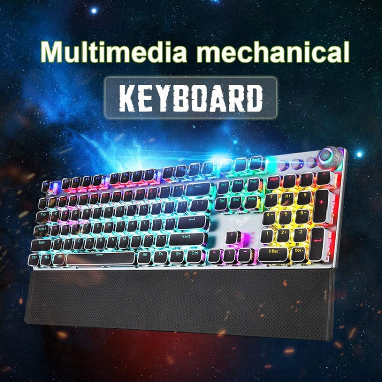 AULA F2088 108 tasti placcatura luce mista punk meccanico interruttore nero tastiera da gioco USB cablata con pulsante in metallo, Black Switch Silver