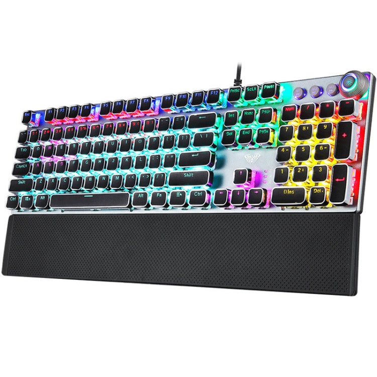 AULA F2088 108 tasti placcatura luce mista punk interruttore meccanico blu tastiera da gioco USB cablata con pulsante in metallo, Blue Switch Silver