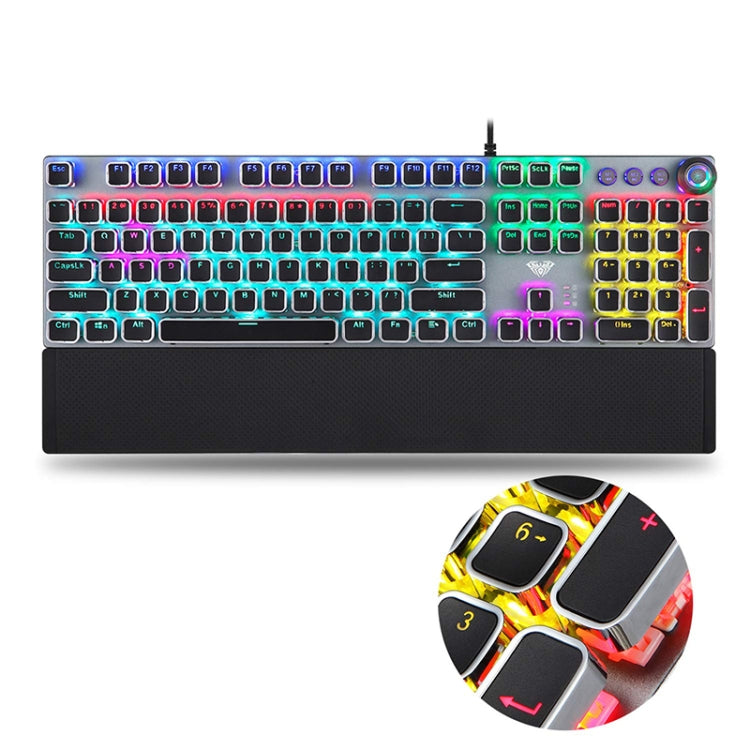 AULA F2088 108 tasti placcatura luce mista punk interruttore meccanico blu tastiera da gioco USB cablata con pulsante in metallo, Blue Switch Silver