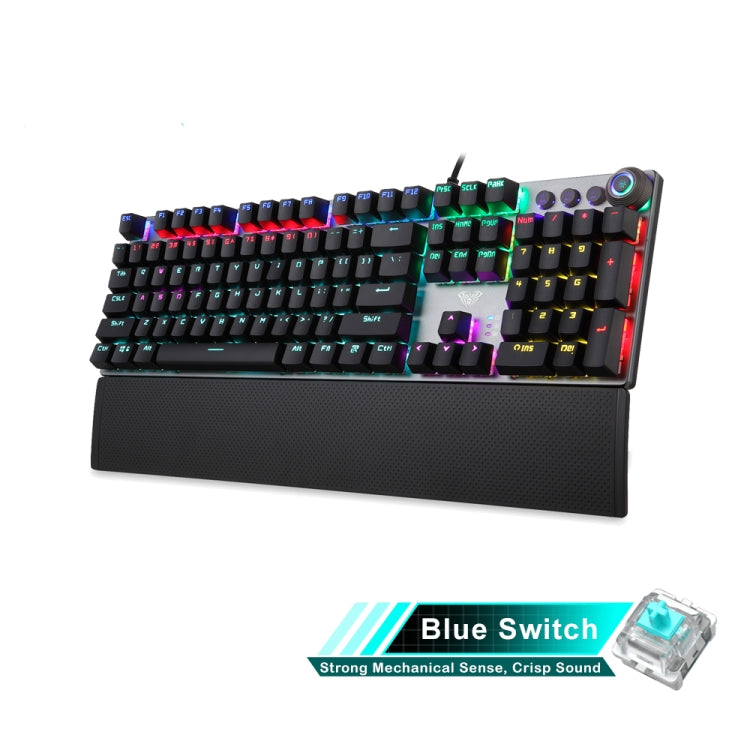 AULA F2088 Tastiera da gioco USB cablata con interruttore blu meccanico a 108 tasti a luce mista con pulsante in metallo, Blue Switch Black