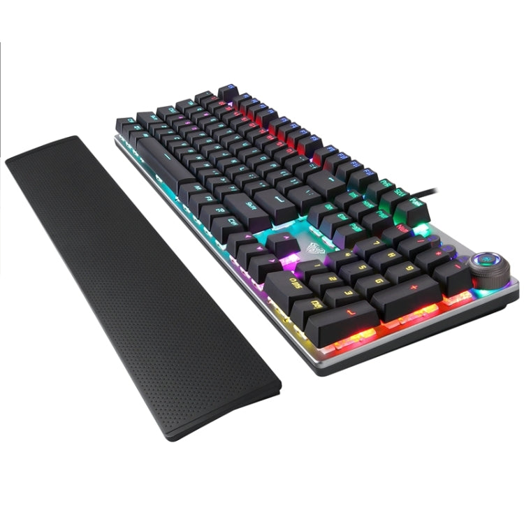 AULA F2088 Tastiera da gioco USB cablata con interruttore blu meccanico a 108 tasti a luce mista con pulsante in metallo, Blue Switch Black