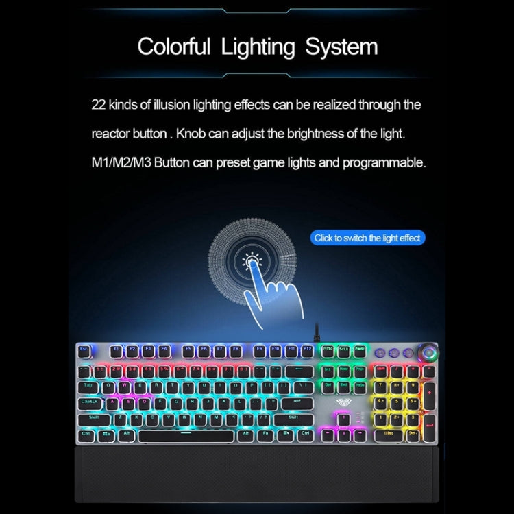 AULA F2088 Tastiera da gioco USB cablata con interruttore blu meccanico a 108 tasti a luce mista con pulsante in metallo, Blue Switch Black