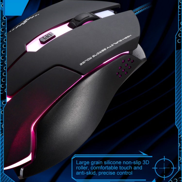 Chasing Leopard T7 USB 6 tasti 2400 DPI Retroilluminazione regolabile a tre velocità Mouse da gioco ottico cablato Contrappeso incorporato, Lunghezza: 1,8 m, T7