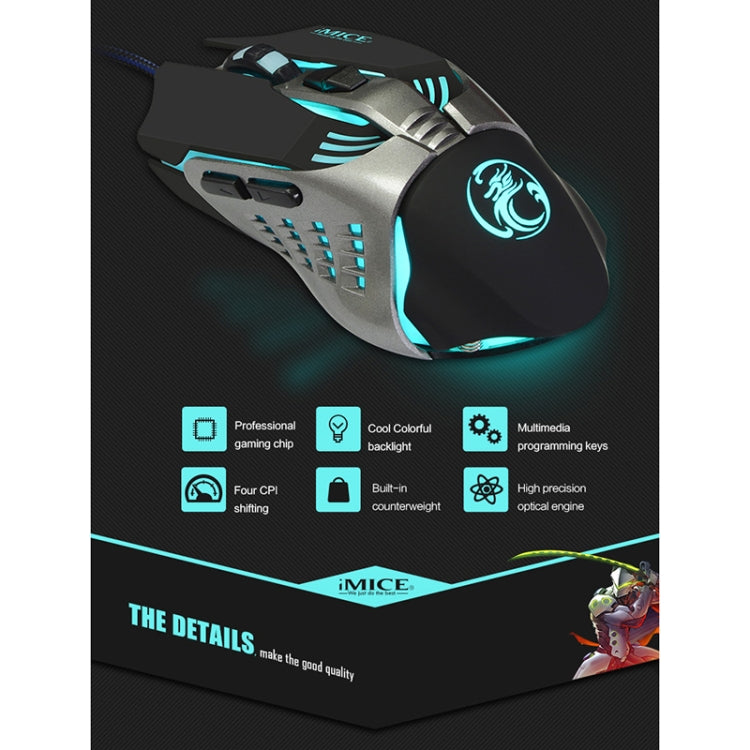 iMICE V5 USB 7 pulsanti 4000 DPI Mouse da gioco ottico retroilluminato colorato cablato per computer PC portatile, V5 (White), V5 (Black)