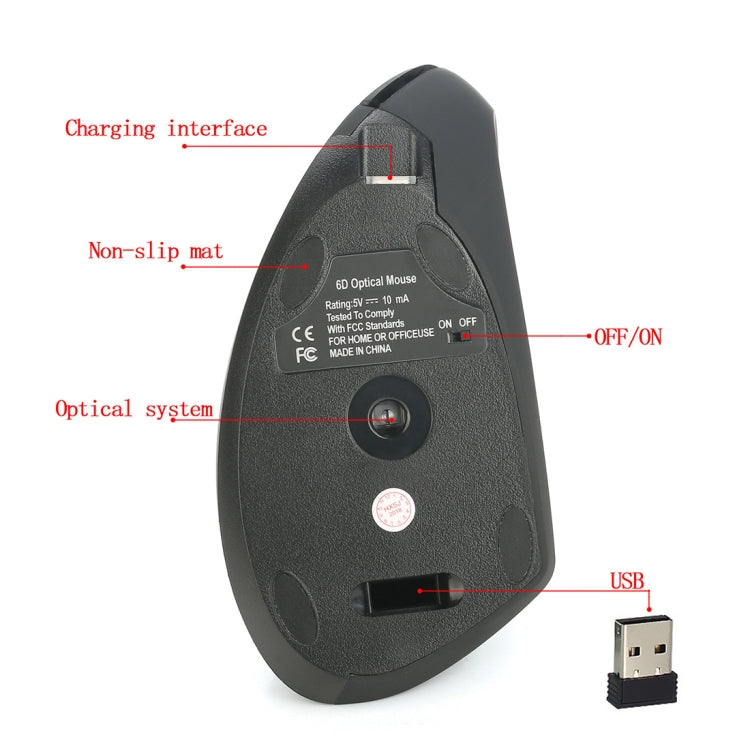 Mouse verticale ottico wireless HXSJ T22 da 2,4 GHz a 4 tasti 2400 DPI con ergonomia regolabile, 4 Buttons T22 Black, 4 Buttons T22 Grey