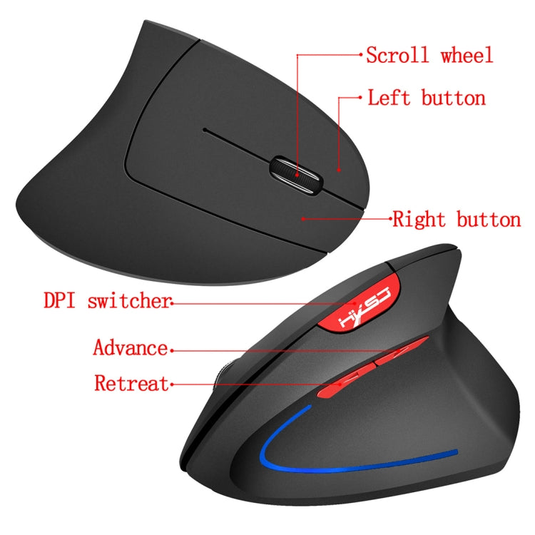 Mouse verticale ottico wireless HXSJ T22 da 2,4 GHz a 4 tasti 2400 DPI con ergonomia regolabile, 4 Buttons T22 Black, 4 Buttons T22 Grey