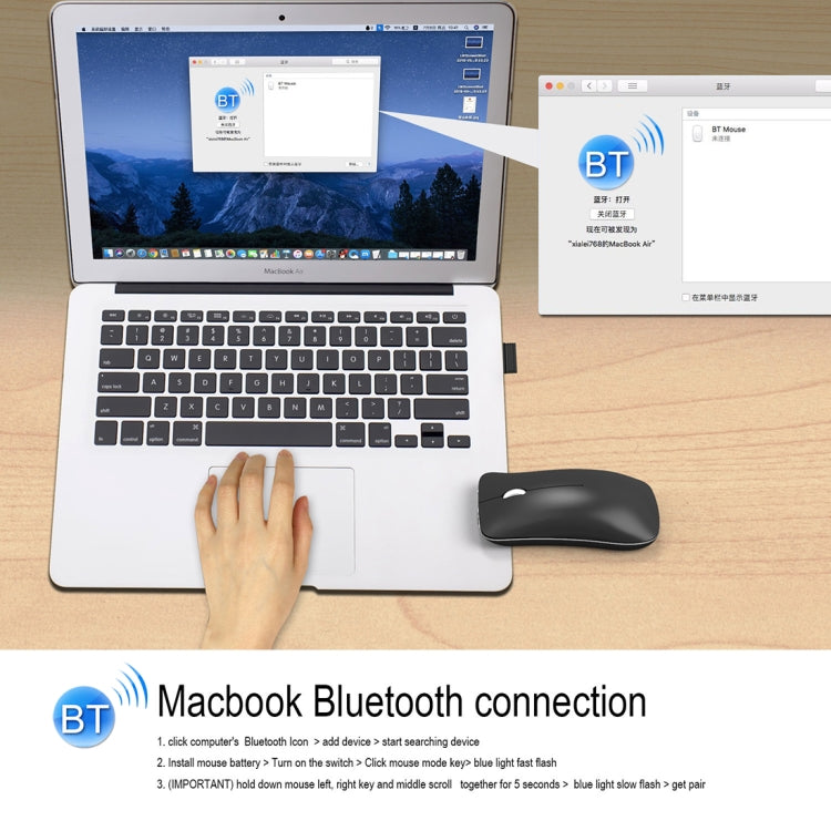 HXSJ T23 Bluetooth 5.0 + Bluetooth 3.0 + 2,4 GHz Wireless Tre modalità Mouse ottico ergonomico regolabile a 4 tasti 1600 DPI, T23 Black, T23 Gold, T23 Blue