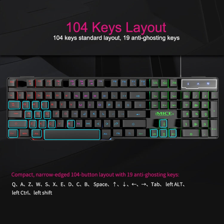 iMICE AK-600 Tastiera da gioco retroilluminata con tasti mobili USB cablata, Glow Backlit (Black)