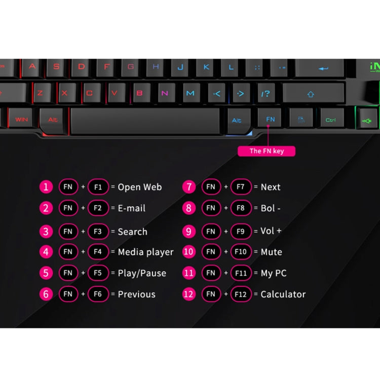 iMICE AK-600 Tastiera da gioco retroilluminata con tasti mobili USB cablata, Glow Backlit (Black)