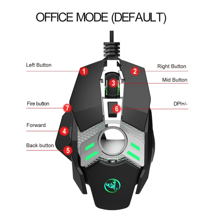 HXSJ J200 Mouse meccanico programmabile per e-sport cablato a 7 tasti con luce