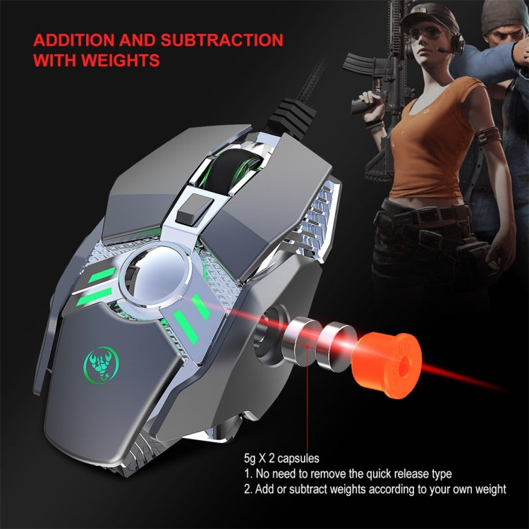 HXSJ J200 Mouse meccanico programmabile per e-sport cablato a 7 tasti con luce
