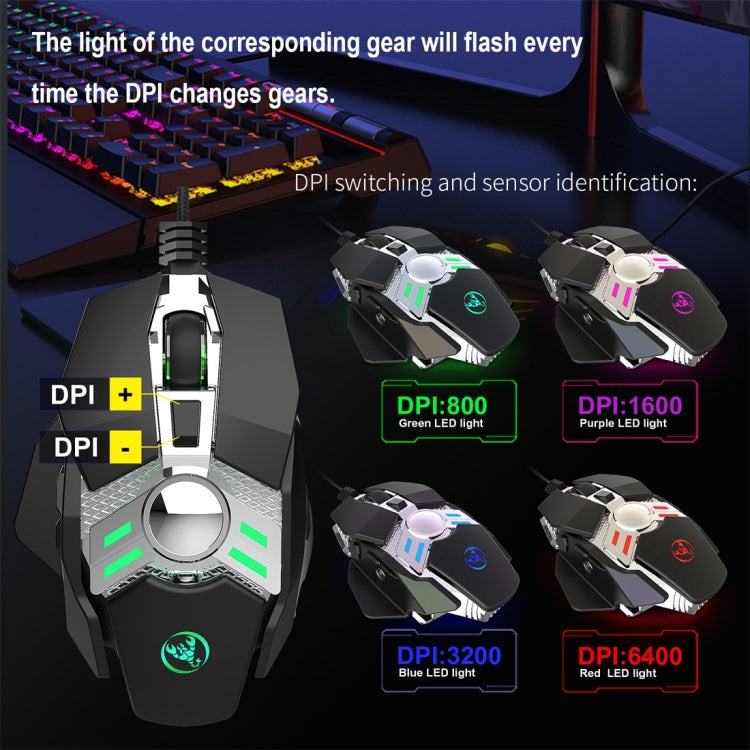 HXSJ J200 Mouse meccanico programmabile per e-sport cablato a 7 tasti con luce