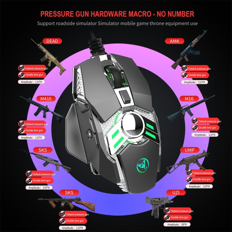 HXSJ J200 Mouse meccanico programmabile per e-sport cablato a 7 tasti con luce