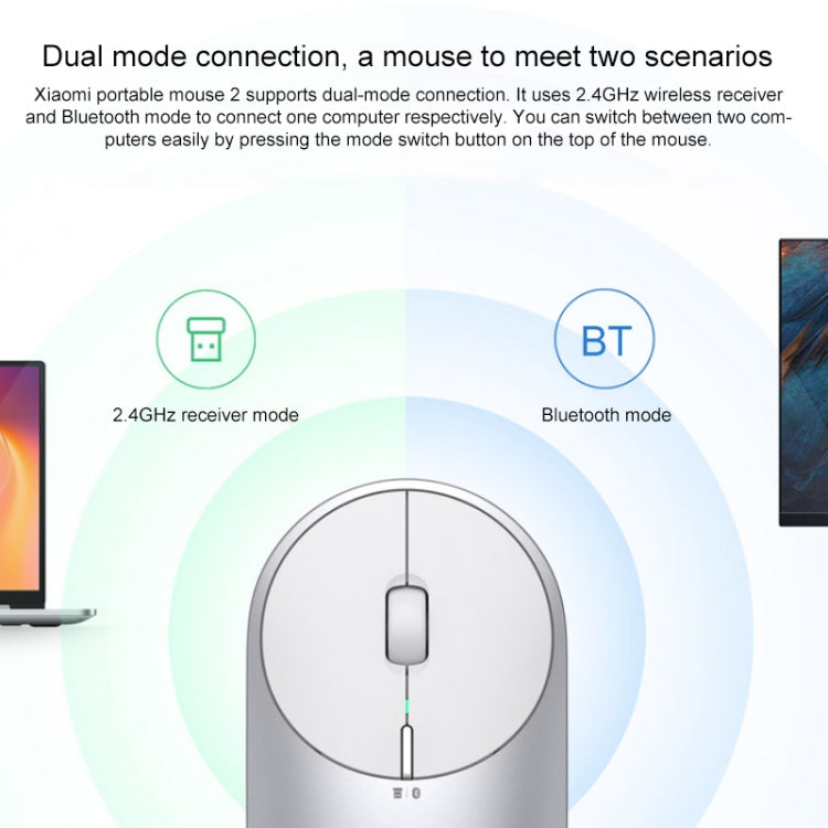 Mouse portatile originale Xiaomi 2 Mouse ottico senza fili Bluetooth 4.2 RF 2.4GHz 4000DPI Mouse regolabile a doppia modalità