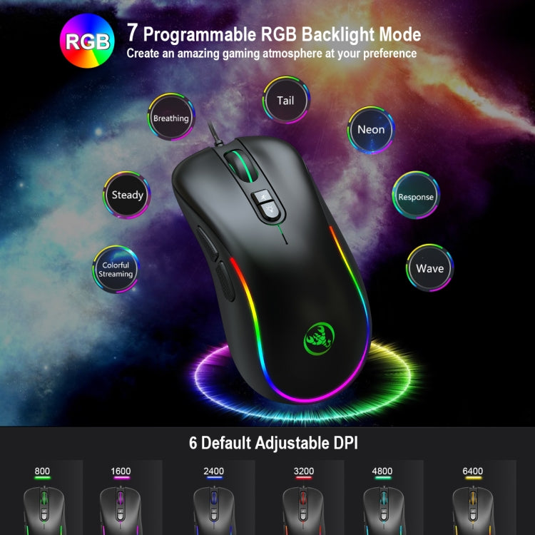 Mouse cablato da gioco programmabile con illuminazione RGB HXSJ J300 a 7 tasti, J300
