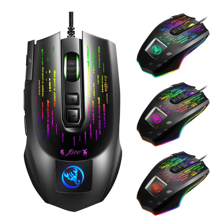 Mouse cablato da gioco con schermo programmabile RGB HXSJ J500 a 7 tasti, J500