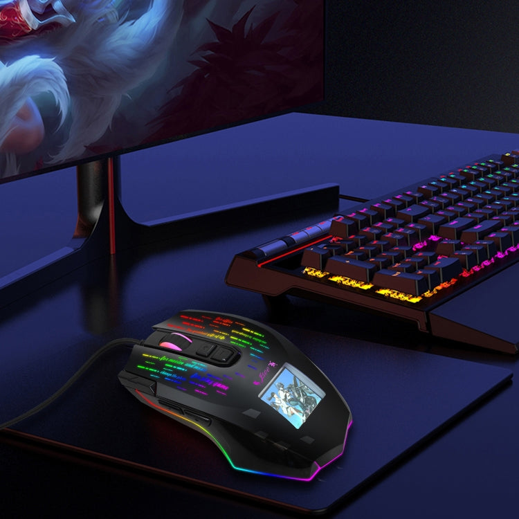 Mouse cablato da gioco con schermo programmabile RGB HXSJ J500 a 7 tasti, J500