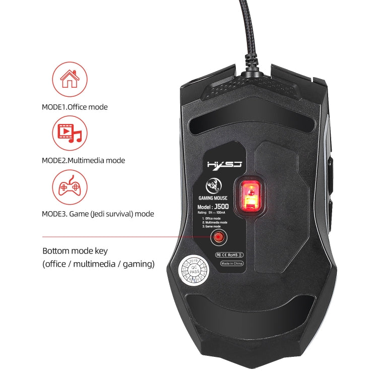 Mouse cablato da gioco con schermo programmabile RGB HXSJ J500 a 7 tasti, J500