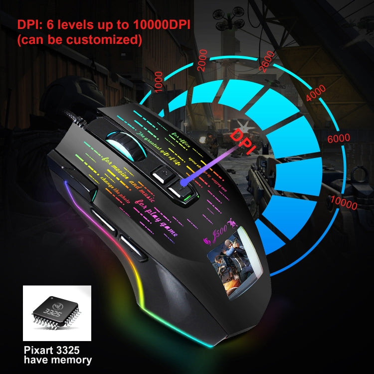 Mouse cablato da gioco con schermo programmabile RGB HXSJ J500 a 7 tasti, J500