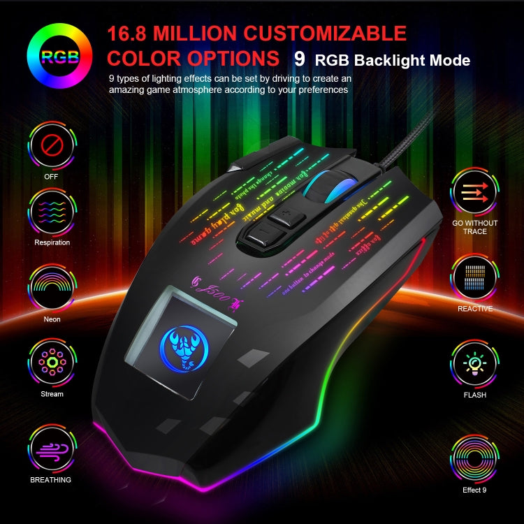 Mouse cablato da gioco con schermo programmabile RGB HXSJ J500 a 7 tasti, J500