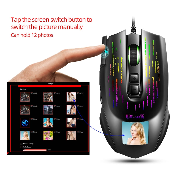 Mouse cablato da gioco con schermo programmabile RGB HXSJ J500 a 7 tasti, J500