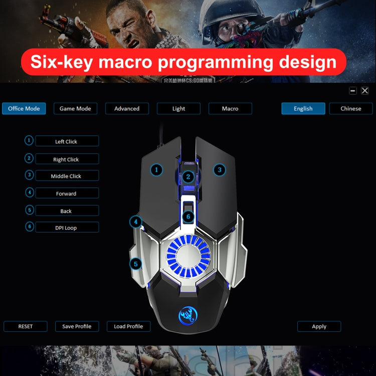 Mouse cablato per giochi e-sport programmabili con illuminazione colorata HXSJ J700, J700