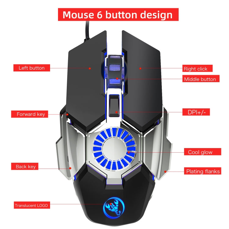 Mouse cablato per giochi e-sport programmabili con illuminazione colorata HXSJ J700, J700