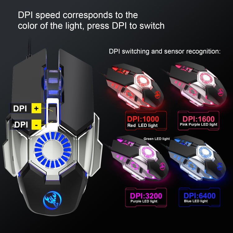 Mouse cablato per giochi e-sport programmabili con illuminazione colorata HXSJ J700, J700