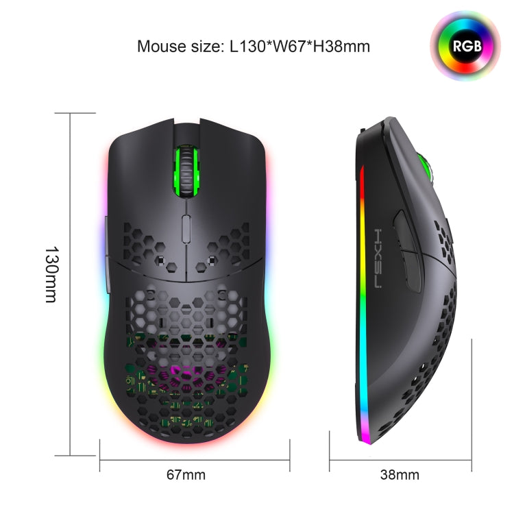 Mouse wireless da gioco programmabile con illuminazione colorata HXSJ T66 a 7 tasti, T66(White), T66(Black)
