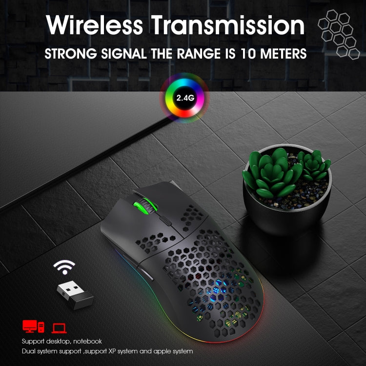 Mouse wireless da gioco programmabile con illuminazione colorata HXSJ T66 a 7 tasti, T66(White), T66(Black)