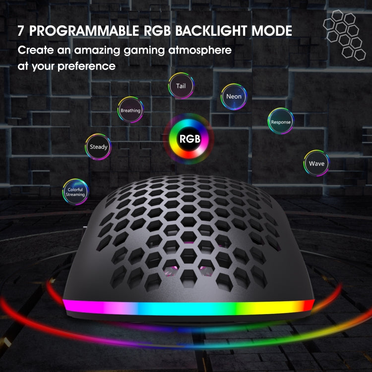Mouse wireless da gioco programmabile con illuminazione colorata HXSJ T66 a 7 tasti, T66(White), T66(Black)