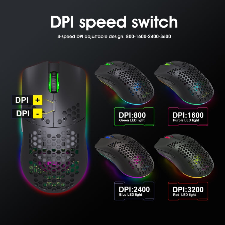 Mouse wireless da gioco programmabile con illuminazione colorata HXSJ T66 a 7 tasti, T66(White), T66(Black)