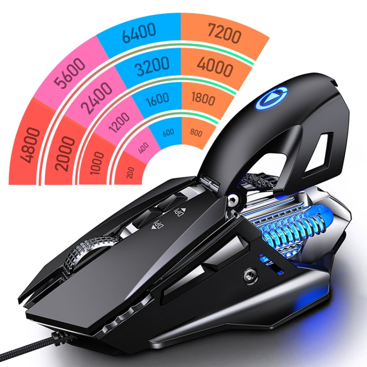 YINDIAO G10 7200 DPI 7 modalità regolabili 7 tasti RGB luce cablata metallo meccanico hard core mouse macro, stile: versione audio