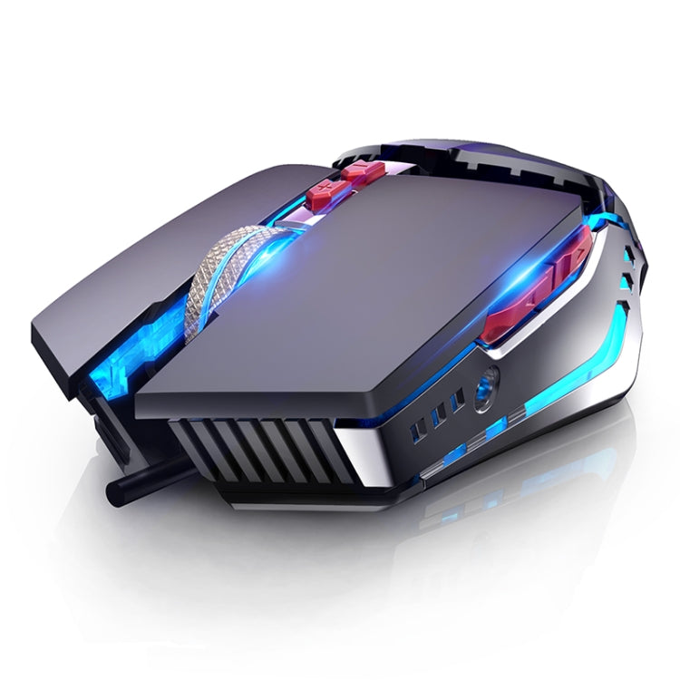 YINDIAO 3200 DPI 4 modalità regolabili 7 tasti RGB con luce cablata meccanica con nucleo rigido in metallo, mouse macro, stile: versione audio, Audio Version (Black)