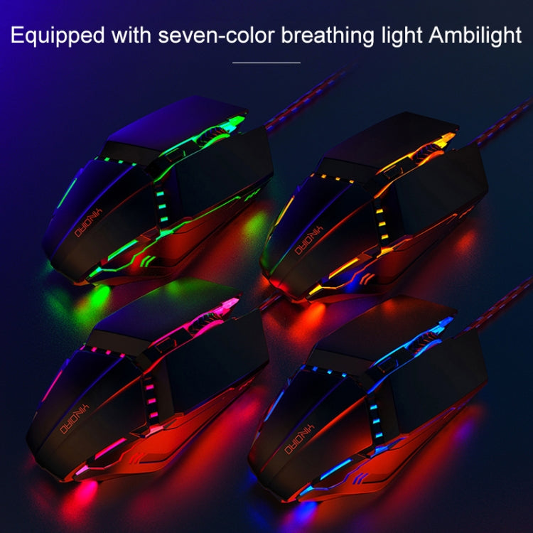 YINDIAO 3200DPI 4 modalità regolabile 7 tasti RGB con luce cablata meccanica con nucleo rigido in metallo, mouse macro, stile: versione silenziosa, Silent Version (Black), Silent Version (Grey)
