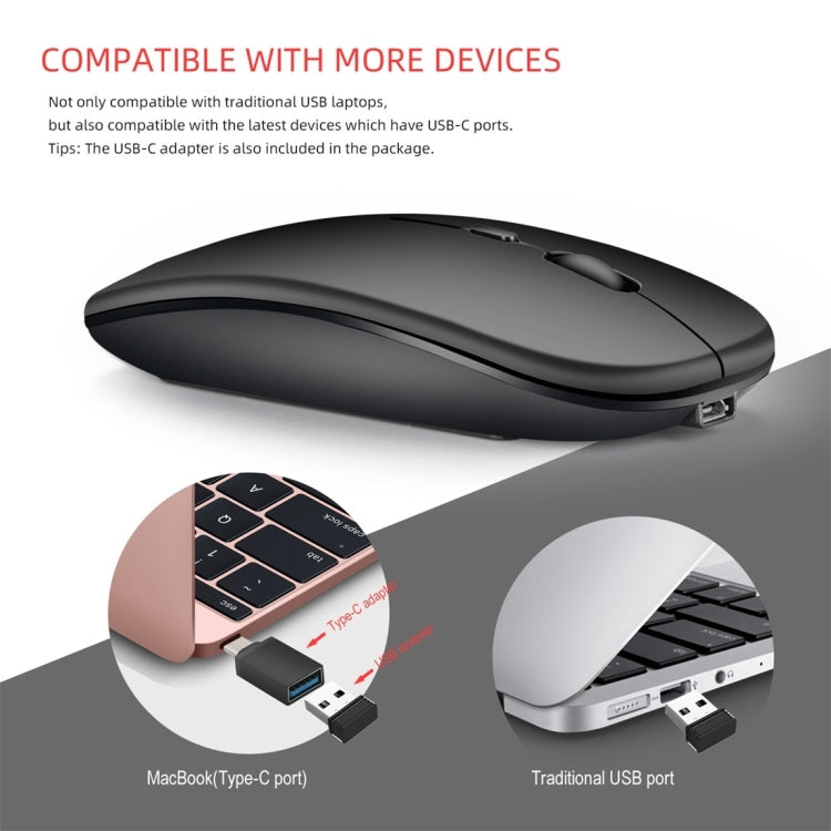 Mouse per PC notebook Bluetooth wireless a doppia modalità ultrasottile silenzioso ricaricabile HXSJ M90 da 2,4 GHz